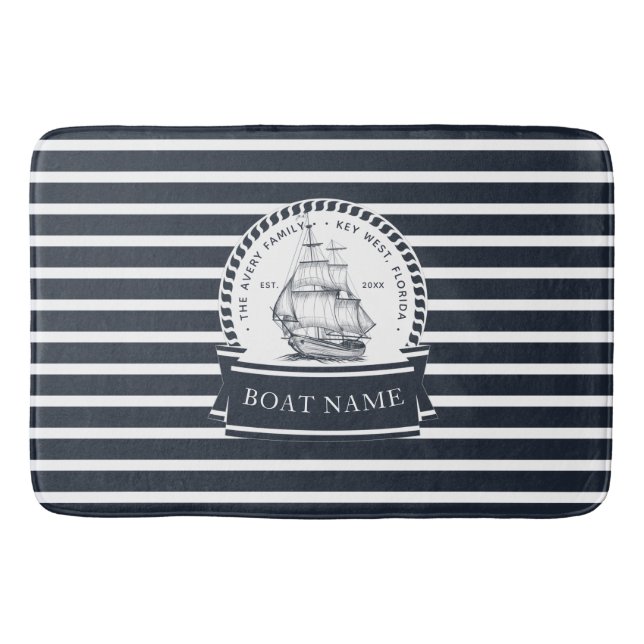 Tapis De Bain Bateau marin bleu marine Personnalisé (Devant)
