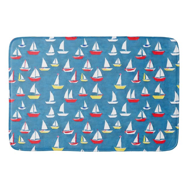 Tapis De Bain Bateaux à voile Motif bleu (Devant)