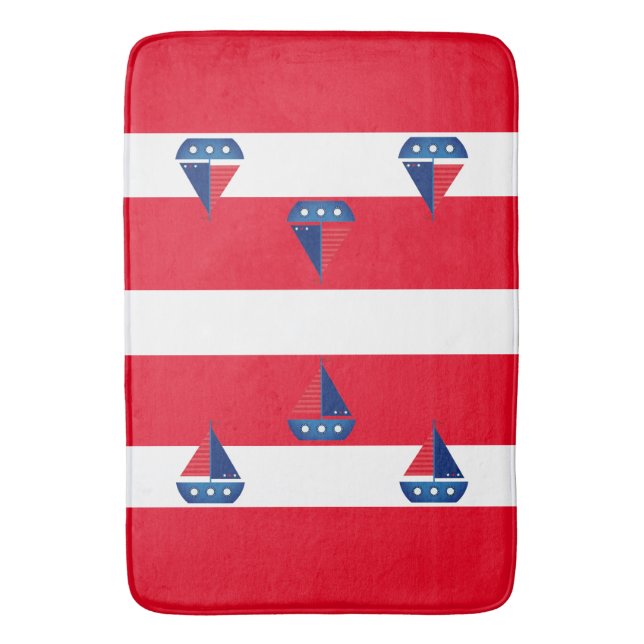 Tapis De Bain Bathmat - Red Stripes Bateau à voile (devant Vertical)