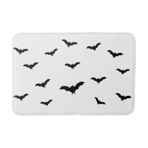 Tapis De Bain Battes noires et Halloween mignon blanc chics
