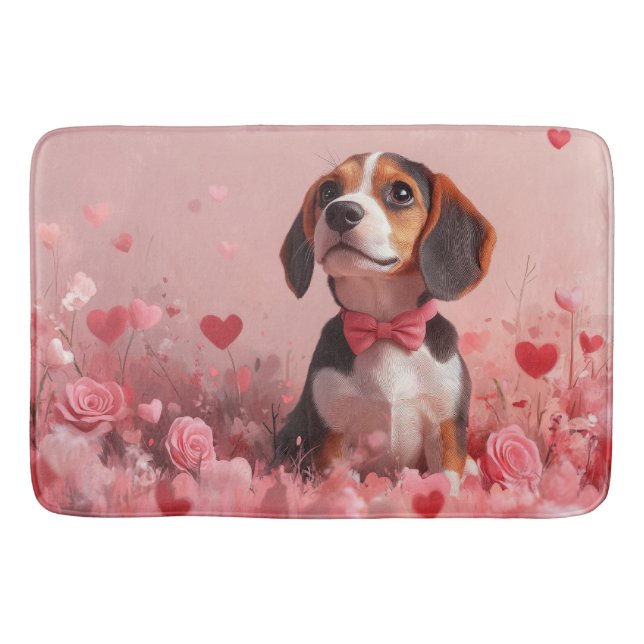 Tapis De Bain Beagle avec Rose - Saint Valentin (Devant)