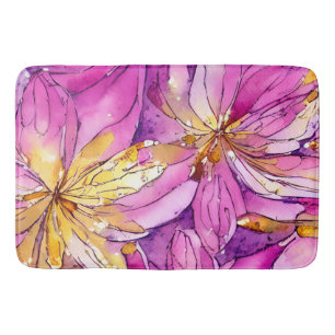 Tapis De Bain Beau Boho rose et or motif floral