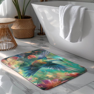 Tapis De Bain Beau colibri entouré de fleurs