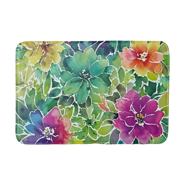 Tapis De Bain Beau Motif de fleurs d'aquarelle (Devant)