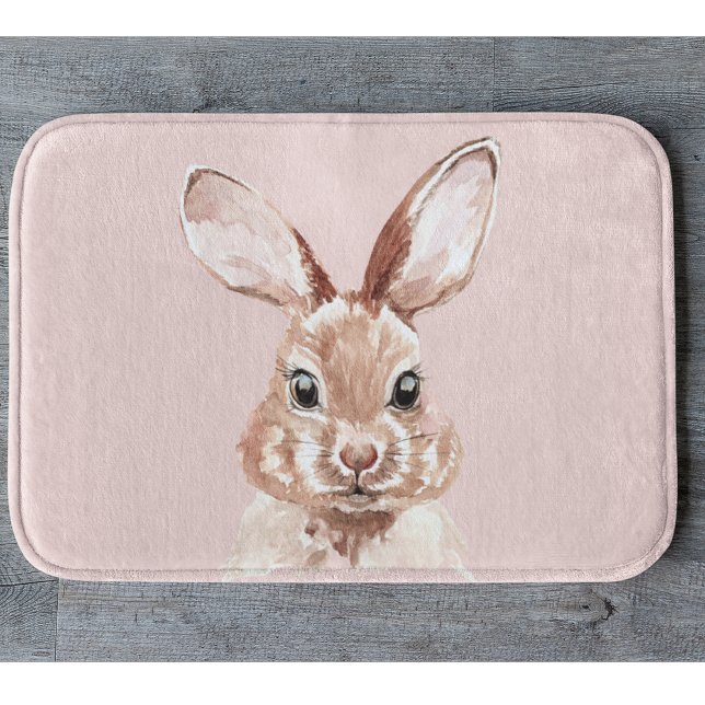 Tapis De Bain Beauté moderne Pastel Rose Aquarelle Bunny Lovely (Créateur téléchargé)