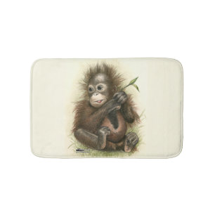 Tapis De Bain Bébé d'orang-outan avec le feuille