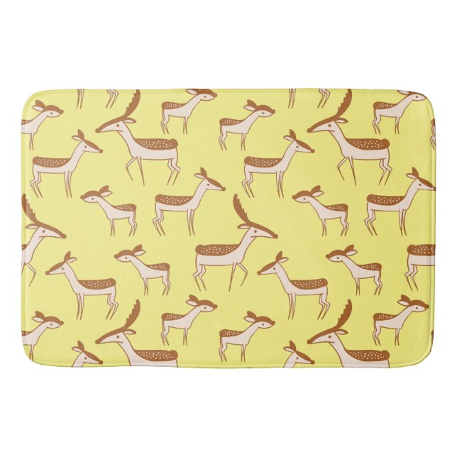 Tapis De Bain Bébé mignon Cerf et famille sur Pastel Jaune (Devant)