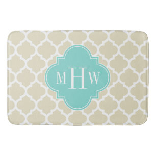 Tapis De Bain Beige, Blanc Marocain #5 Aqua 3 Monogramme initial