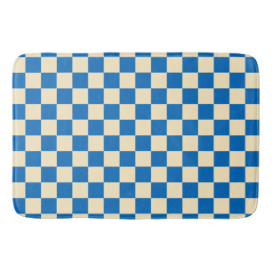 Tapis De Bain Beige + Bleu Chèque À damiers Motif en damier