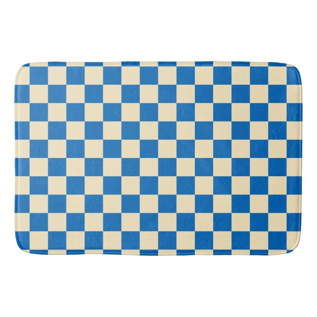 Tapis De Bain Beige + Bleu Chèque À damiers Motif en damier (Devant)