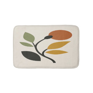Tapis De Bain Beige, Brown and Green Botanical 