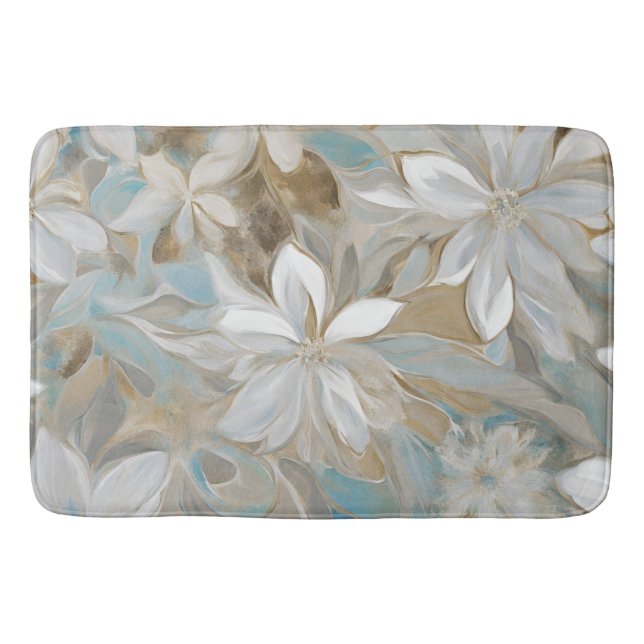 Tapis De Bain Beige Brown Bleu Floral Turquoise (Devant)