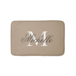 Tapis de bain beige kaki avec le monogramme nommé