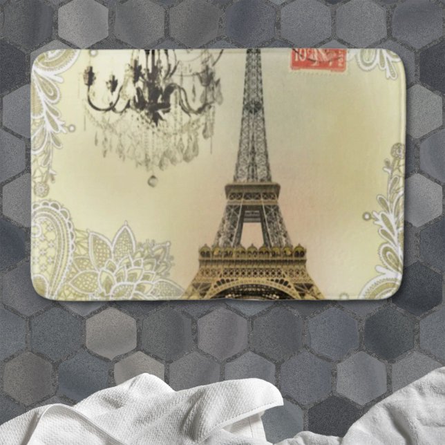 Tapis De Bain beijal lace chandelier eiffel (beige floral lace chandelier paris eiffel tower bath mat)