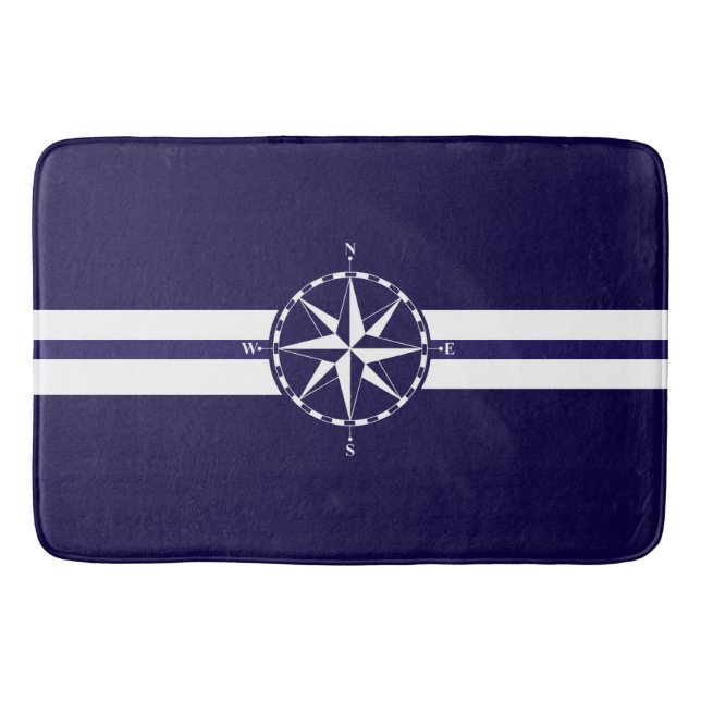 Tapis De Bain Belle boussole nautique Bleu thème nautique (Devant)