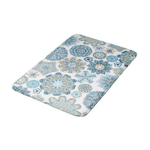 Tapis De Bain Belle Fleur Bleue Orné Motif Mandala
