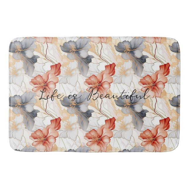 Tapis De Bain Belle Pêche féminine Bleu et Blanc Floral (Devant)