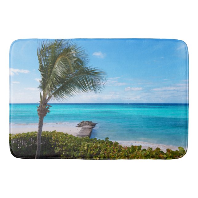 Tapis De Bain Belle plage tropicale aux palmiers venteux (Devant)