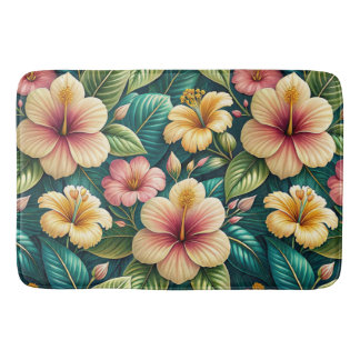 TAPIS DE BAIN BELLES GRANDES FLEURS D'HIBISCUS TROPICAL
