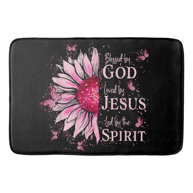 Tapis De Bain Béni Par Dieu - Aimé Par Jésus Tournesol Rose (Devant)