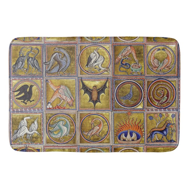 TAPIS DE BAIN BESTIAIRE MÉDIÉVAL, ANIMAUX FANTASTIQUES, ROUGE D' (Devant)