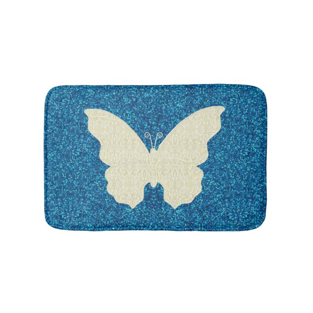 Tapis De Bain Beurre De Dentelle Blanche Sur Bleu Parties scinti (Devant)