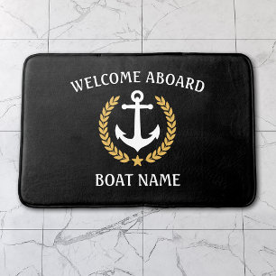 Tapis De Bain Bienvenue à bord Nom du bateau Ancre Gold Laurel