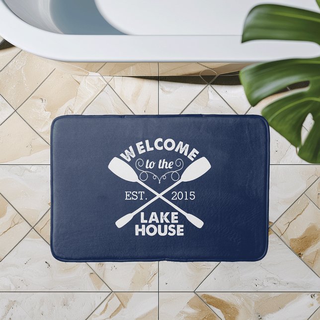 Tapis De Bain Bienvenue à Lake House | Pagaies de canoë rustique (Créateur téléchargé)