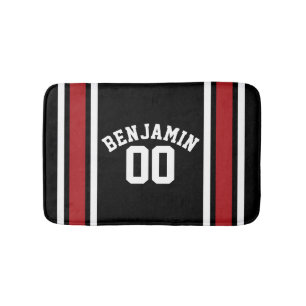 Tapis De Bain Black and Red Sports Jersey Nom personnalisé Numér