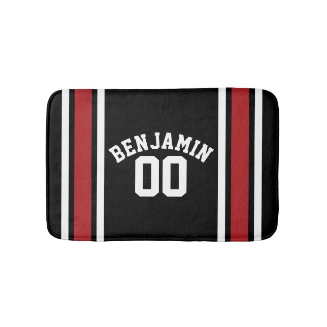 Tapis De Bain Black and Red Sports Jersey Nom personnalisé Numér (Devant)