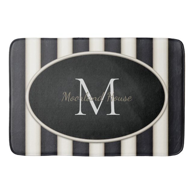 Tapis De Bain Black & Antique Grandes Blancs Ovale Monogramme en (Devant)