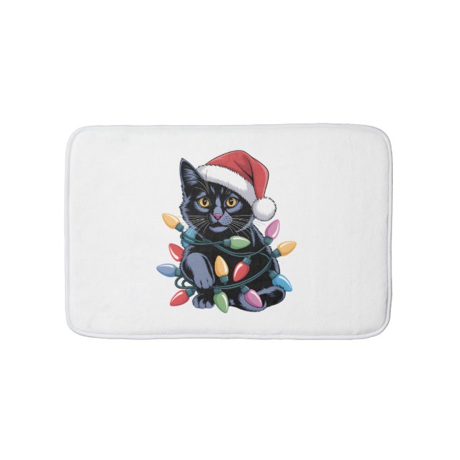 Tapis De Bain Black Cat lumières Noël Amoureux des chats amusant (Devant)