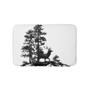 Tapis De Bain Black White Stade Deer Animal Nature art