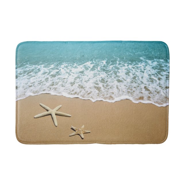 Tapis de bain blanc d'océan de plage de sable (Devant)