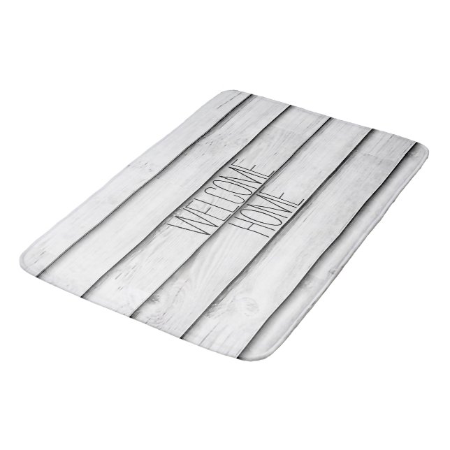 Tapis De Bain Blanc en bois | des lamelles | de Faux (Angle)