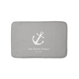 Tapis De Bain Blanc fait sur commande de nom de famille et d'est