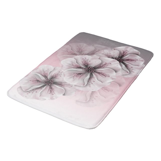 Tapis De Bain Blanc gris rose Ombre floral (Angle)