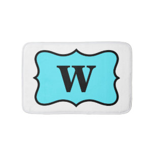 Tapis De Bain Blanc Turquoise Aqua Blue Monogram Accueil initial