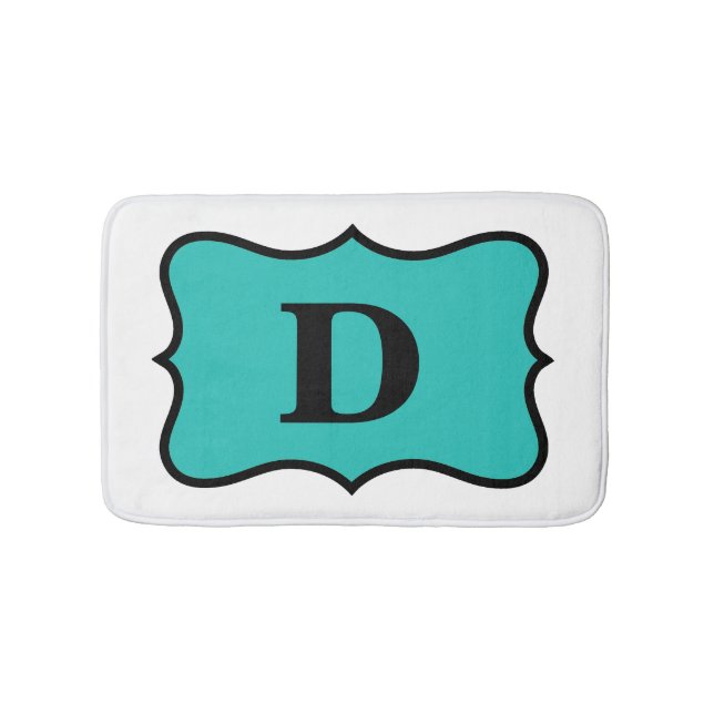 Tapis De Bain Blanc Turquoise Turquoise Bleu Monogramme initial  (Devant)
