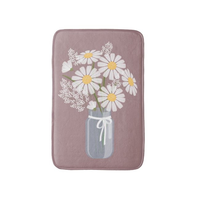 Tapis De Bain Blancs Mason Jar sur rose foncé (Devant (Vertical))