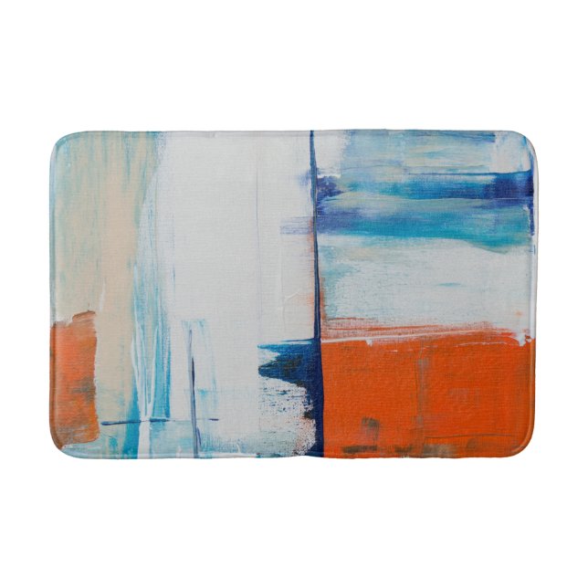 Tapis De Bain Bleu Abstrait et art moderne orange (Devant)