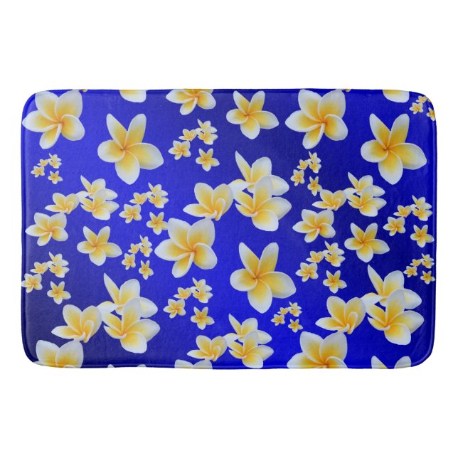 Tapis De Bain bleu, asiatique, jaune, blanc, fleur, brillant, or (Devant)