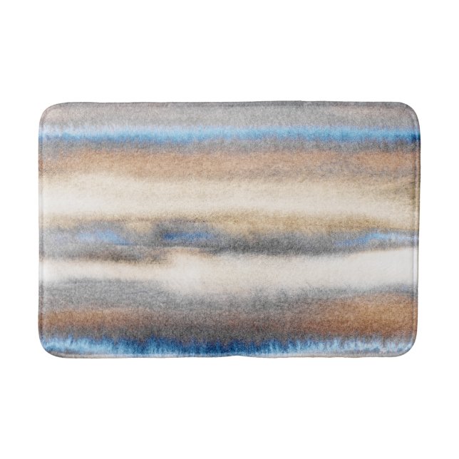 Tapis De Bain Bleu beige Abstrait rayures (Devant)