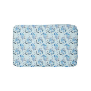 Tapis De Bain Bleu Blanc Argent Floral Cottage Coeur Shabby Chic