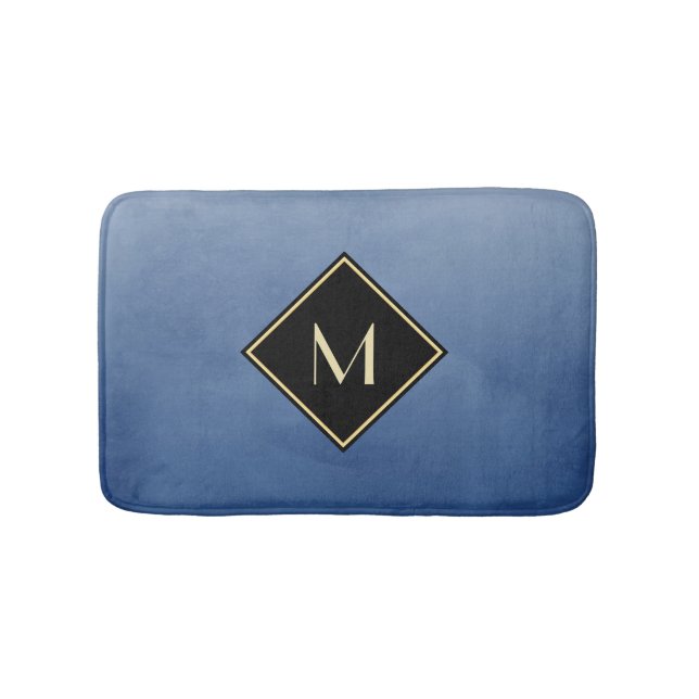 Tapis De Bain Bleu brossé élégant avec un monogramme d'or simple (Devant)