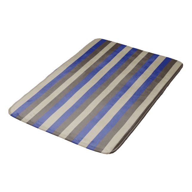 Tapis De Bain Bleu Brown Beige Vertical Stripe (Angle)