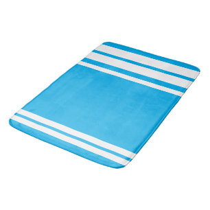 Tapis De Bain Bleu ciel et rayures blanches