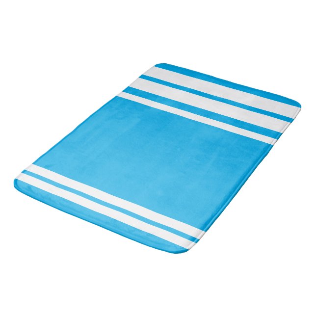 Tapis De Bain Bleu ciel et rayures blanches (Angle)
