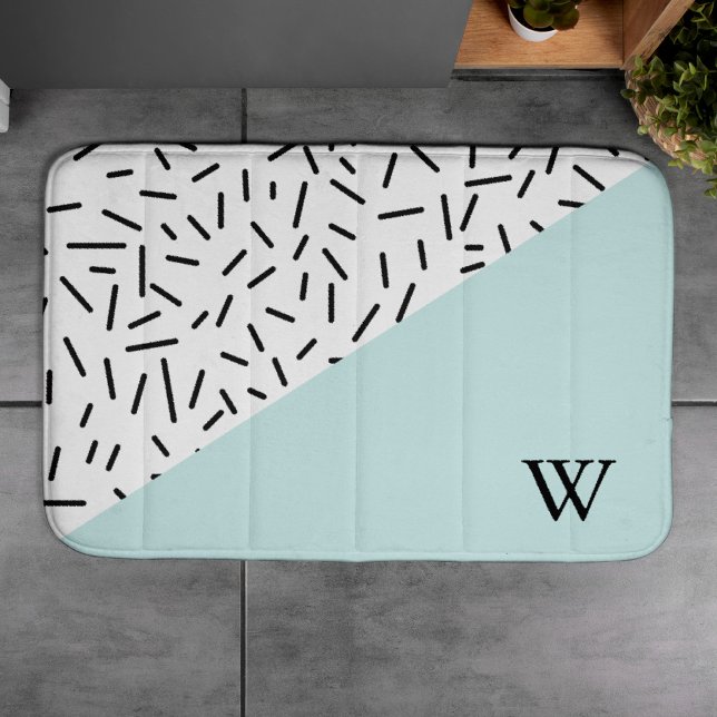 Tapis De Bain Bleu clair et Motif géométrique Monogramme (Créateur téléchargé)