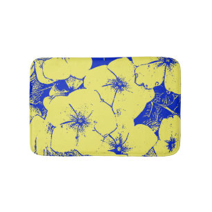Tapis De Bain Bleu de cobalt jaune ensoleillé floral